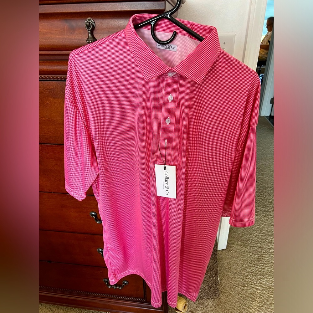 Collars and Co Men's Red Houndstooth Polo Shirt
